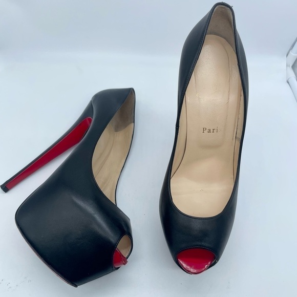 Christian Louboutin Black Leather Peep toe Highness pumps 160mm 39.5 - Picture 2 of 13